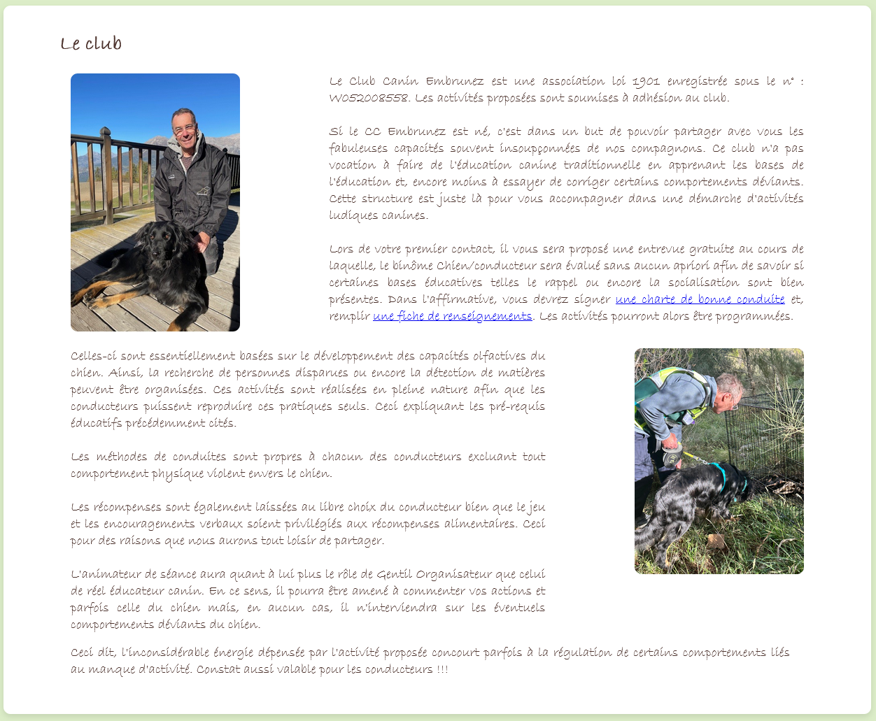 Club canin Embrunez - Présentation de l'association